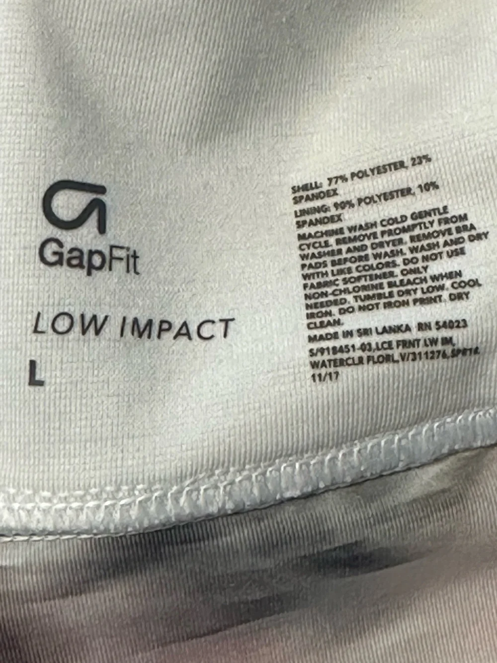 Gap fit lace front low impact watercolor floral bra l